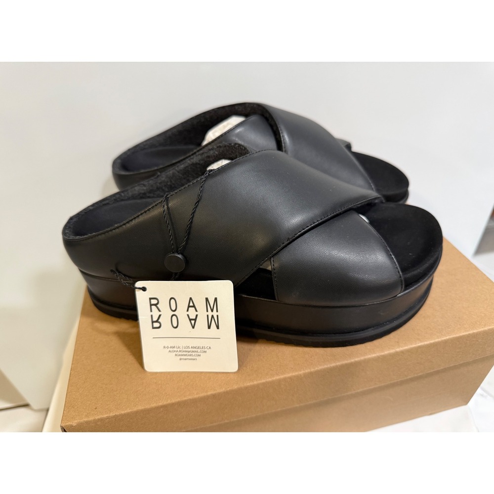 Roam Cross Stack Black Vegan Leather Platform Crisscross Sandals US 8 EU 38 NEW